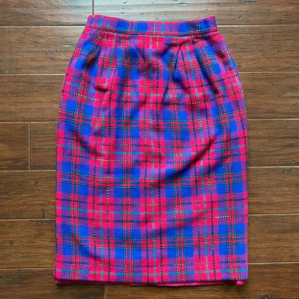 VINTAGE JOAN LESLIE || POP PLAID PENCIL SKIRT